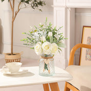 Floralsecret White Rose Faux Flowers with Vase – Artificial Floral Arrangement Décor