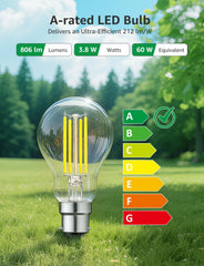 B22 A-Rated LED Filament Bulb 3.8W 2700K Clear 4 Pack