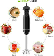 Hand Blender - 2 Speed Immersion Stick Blender | Electric Handheld with Stainless Steel Blade for Soups, Sauces & Baby Food - Black HB3201