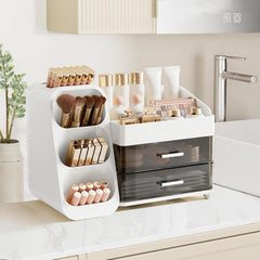 Makeup Organizer with Brush Holder – Skincare & Cosmetic Storage Box with Drawers