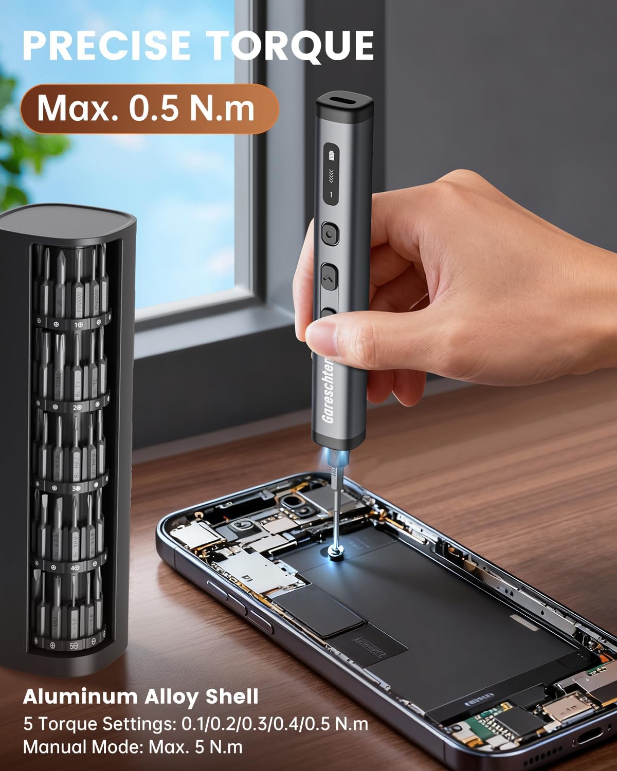 78-in-1 Mini Electric Screwdriver Set with 5 Precision Torque Settings, Magnetic Storage, LED Light & USB-C Charging, Cordless Screwdriver Set for Phone Camera Laptop Watchs Drone