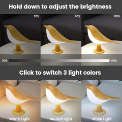 Haotao Touch Control Bird Lamp – 3-Way Dimmable USB Rechargeable LED Night Light
