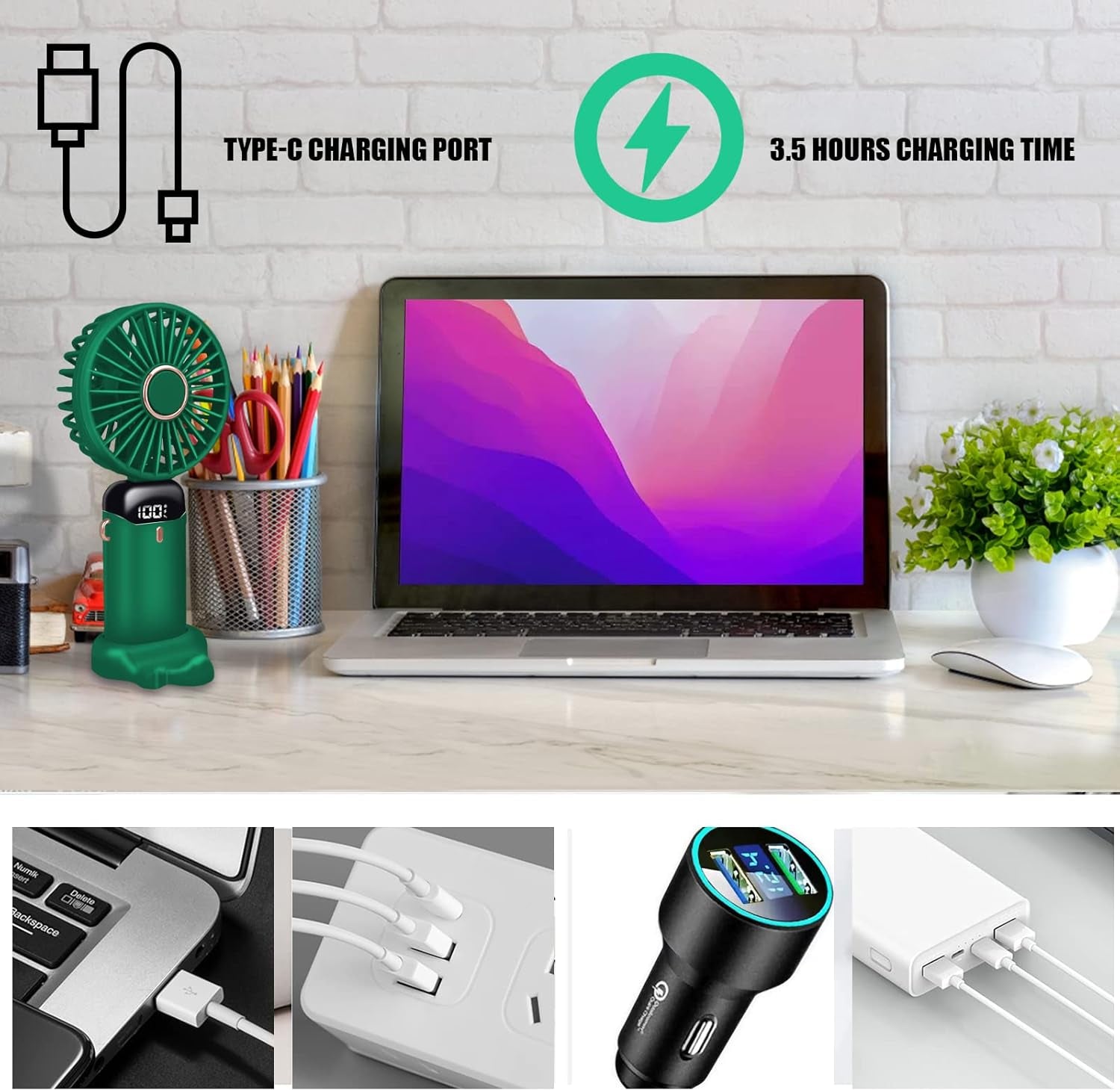 Foldable USB Handheld Fan 5 Speeds LED Display