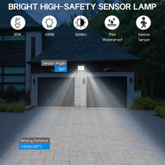 30W Outdoor Security Light with PIR Motion Sensor 3000 Lumen IP66