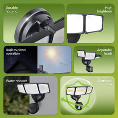 24W LED Security Light Outdoor – 3500LM Floodlight with PIR Motion Sensor, 5000K Daylight, 3 Adjustable Heads, Dusk to Dawn