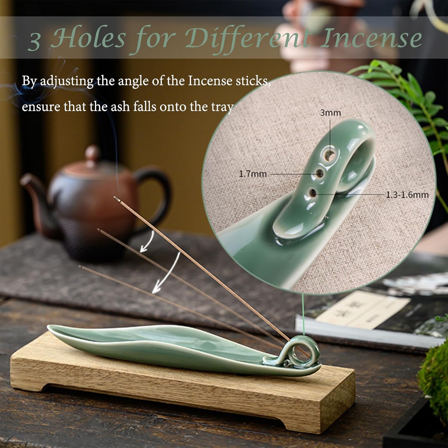 9" Ceramic Incense Stick Holder with 3 Holes – Ash Catcher for Home & Yoga