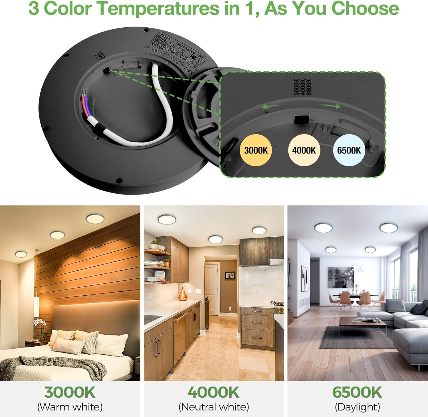 15W 1800LM LED Ceiling Light, Ultra Thin 18cm Round Black Flush Mount Lamp IP44 Waterproof, 3000K/4000K/6500K for Bathroom, Bedroom, Kitchen, Living Room, Toilet, Utility Room