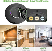 15W 1800LM LED Ceiling Light, Ultra Thin 18cm Round Black Flush Mount Lamp IP44 Waterproof, 3000K/4000K/6500K for Bathroom, Bedroom, Kitchen, Living Room, Toilet, Utility Room