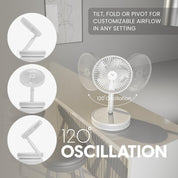 VENTY Portable Fan - Wireless Battery Operated, 48HR Run Time 16000MAH Battery, Oscillating Rechargeable Fans, Remote Control & LED Lighting, Folding Telescopic Camping Fan (White with Case)