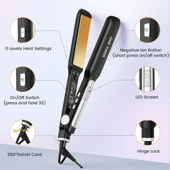 Professional Hair Straightener 42mm Wide Titanium Plates, Negative Ion, 11 Temps