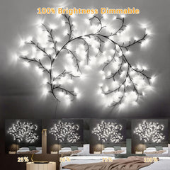 White LED Willow Vine Lights for Bedroom Wall Décor, 8ft Plug-In Twig Branch Lights with Remote Control for Indoor Home Decoration