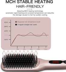 Hair Straightener Brush KL1025 – 2-in-1 Ionic Straightening & Detangling, Anti-Scald