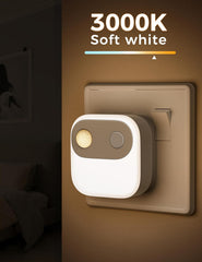 Light bulb with 3000K soft white label on a wall socket