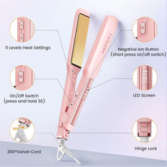 Professional Titanium Hair Straightener, 42mm Wide Plates, 11 Temps, Fast Heat