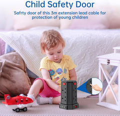 Tower Extension Lead 8-Way [13A 3250W] with 4 USB Ports, Surge Protected Power Strip 3M