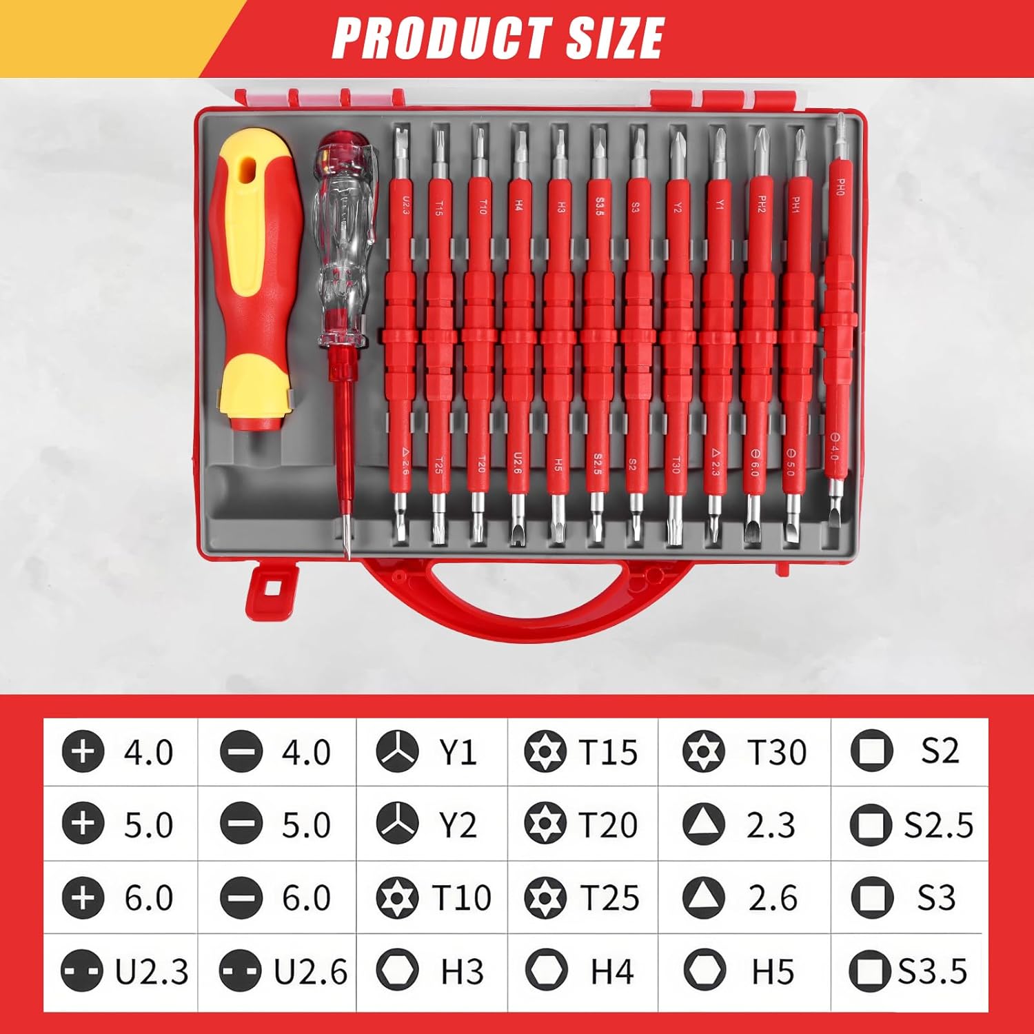 Insulated Screwdriver Set, 26-Piece 1000V Insulated Electrician Tool Set with Voltage Tester, Magnetic Tips Electrical Screwdriver Set with Case, Interchangeable Blades