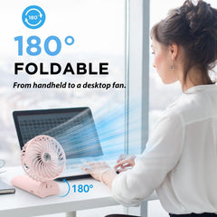 Portable Mini Handheld Fan - Rechargeable Neck Hanging Fans with 16-Hour Cooling, Personal Handy Fan 4-Speeds Foldable Pocket Fan for Summer Outdoor Travel Home Office - Pink