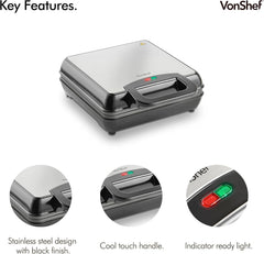 Large 4-Slice Waffle Maker – 1100W Belgian & American Waffles, Non-Stick Plates, Cool Touch Handle, Silver, Easy Clean