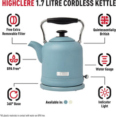 Highclere 1.5L Electric Kettle - 3000W Fast Boil, Cordless, 360° Swivel Base, Stainless Steel, Lightweight & Easy to Clean