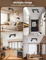 Collage of a ceiling light fixture used in various indoor settings.