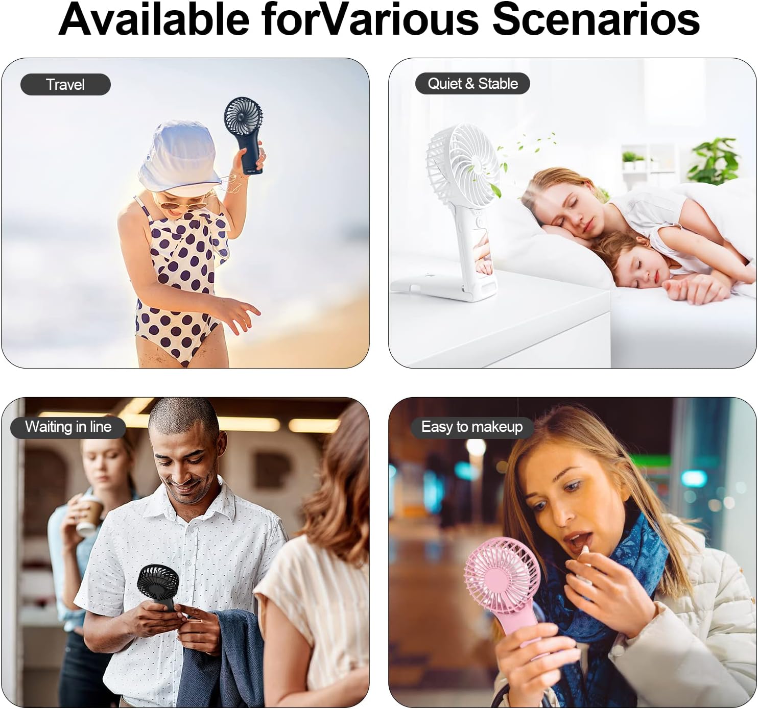 Handheld Fan, USB Rechargeable Mini Portable Fan, Personal Small Silent Hand Fan 4 Speeds with Mirror, Battery Operated Table Desk Fan for Office Outdoor Home Travel (Dark Blue)