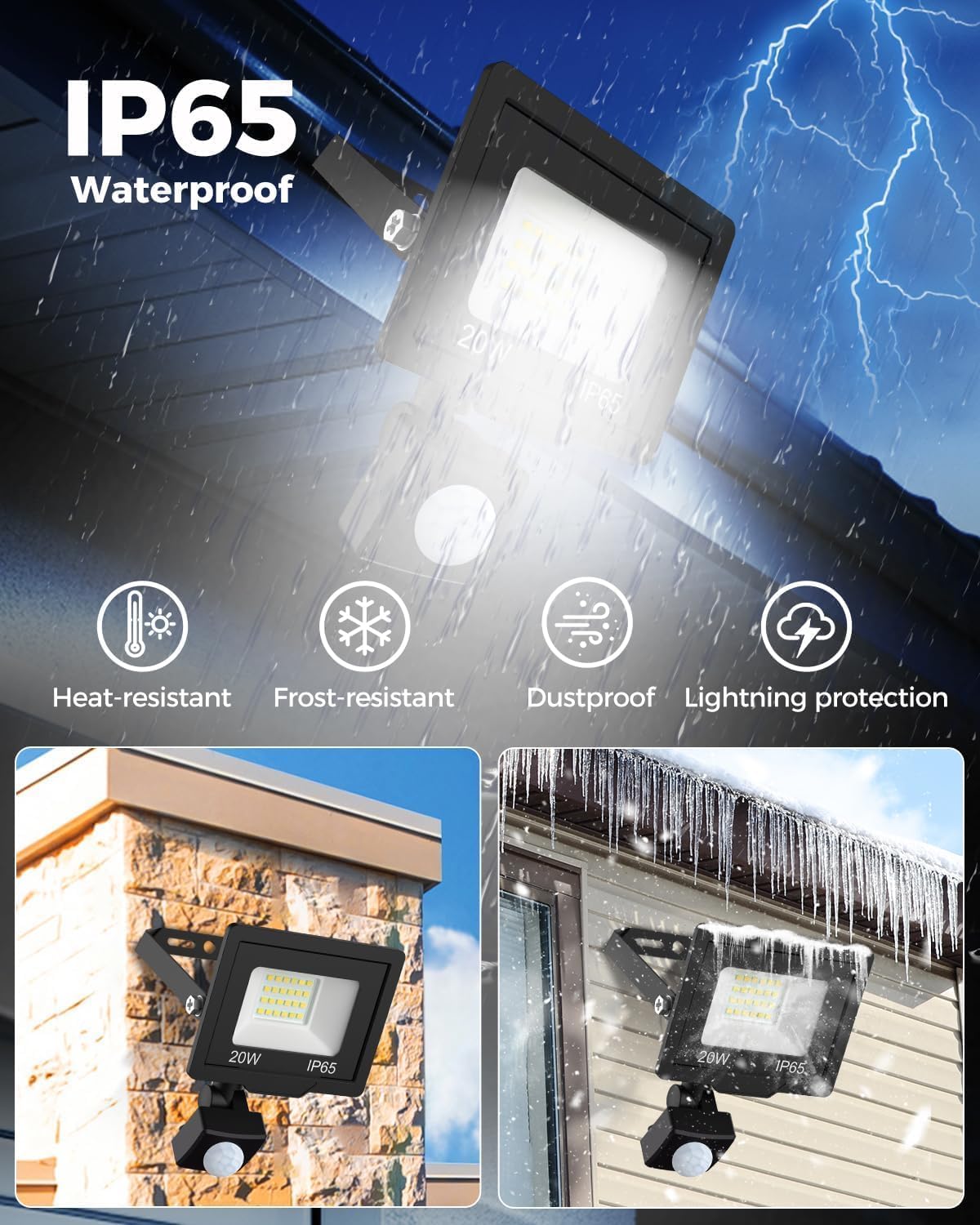 20W Motion Sensor Outdoor Security Light, IP65 PIR LED Floodlight