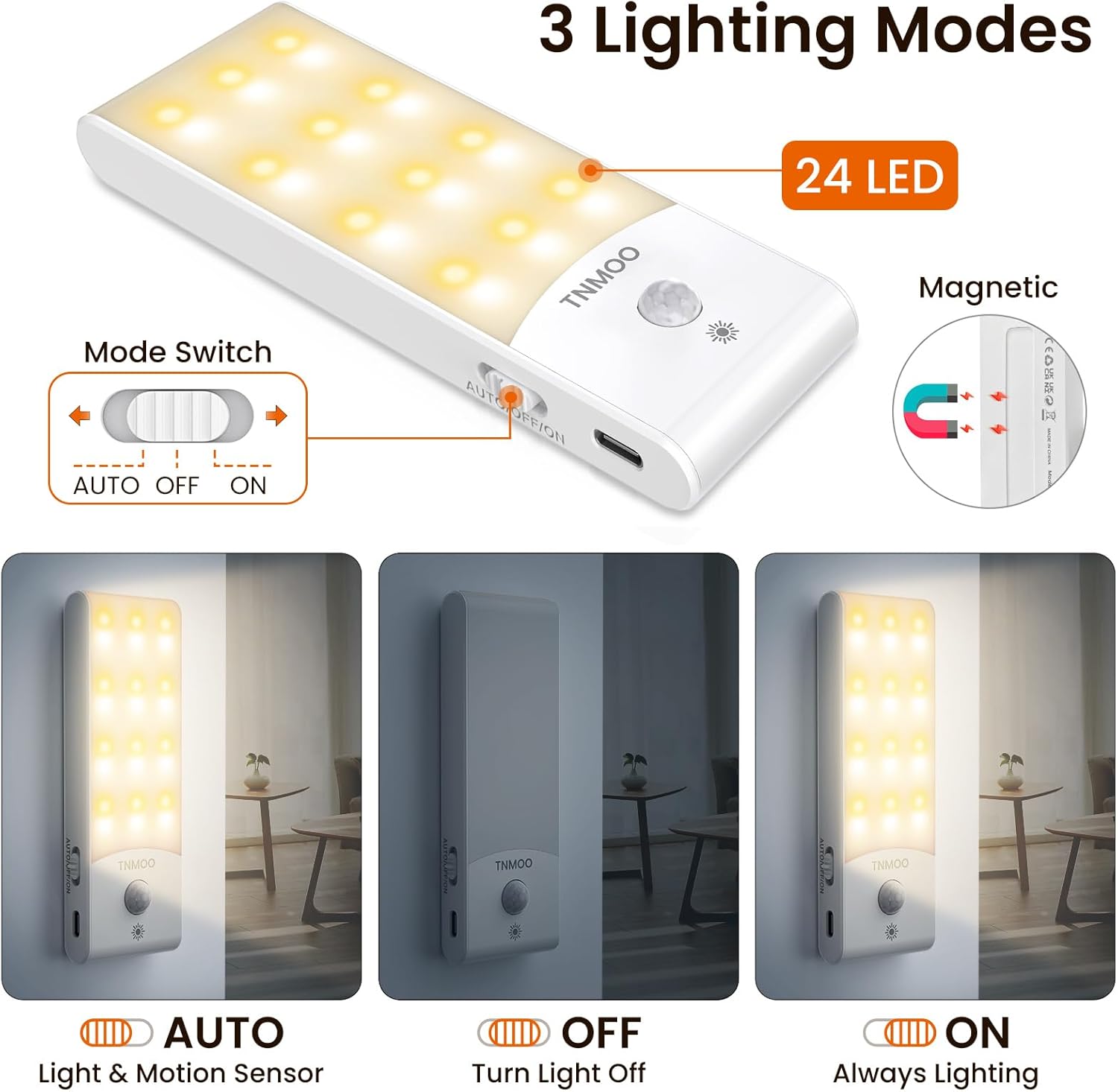 Rechargeable LED Motion Sensor Night Lights Indoor 2 Pack Dimmable