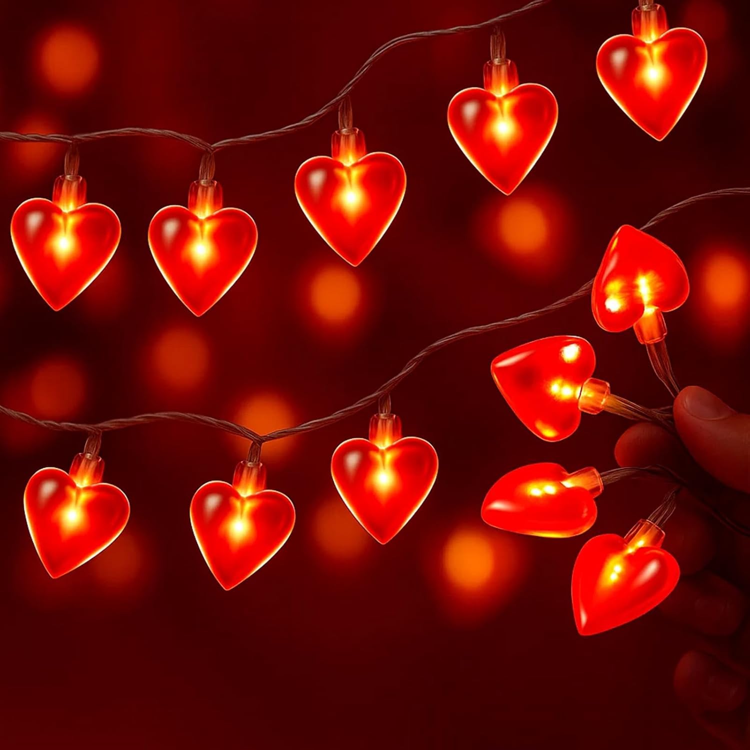 6M Red Heart Fairy Lights Battery Operated, 40 LED Romantic String Lights for Valentine’s Day, Bedroom, Wedding, Party & Home Decoration