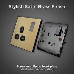 Single Switched Power Plug Socket Satin Brass 13A