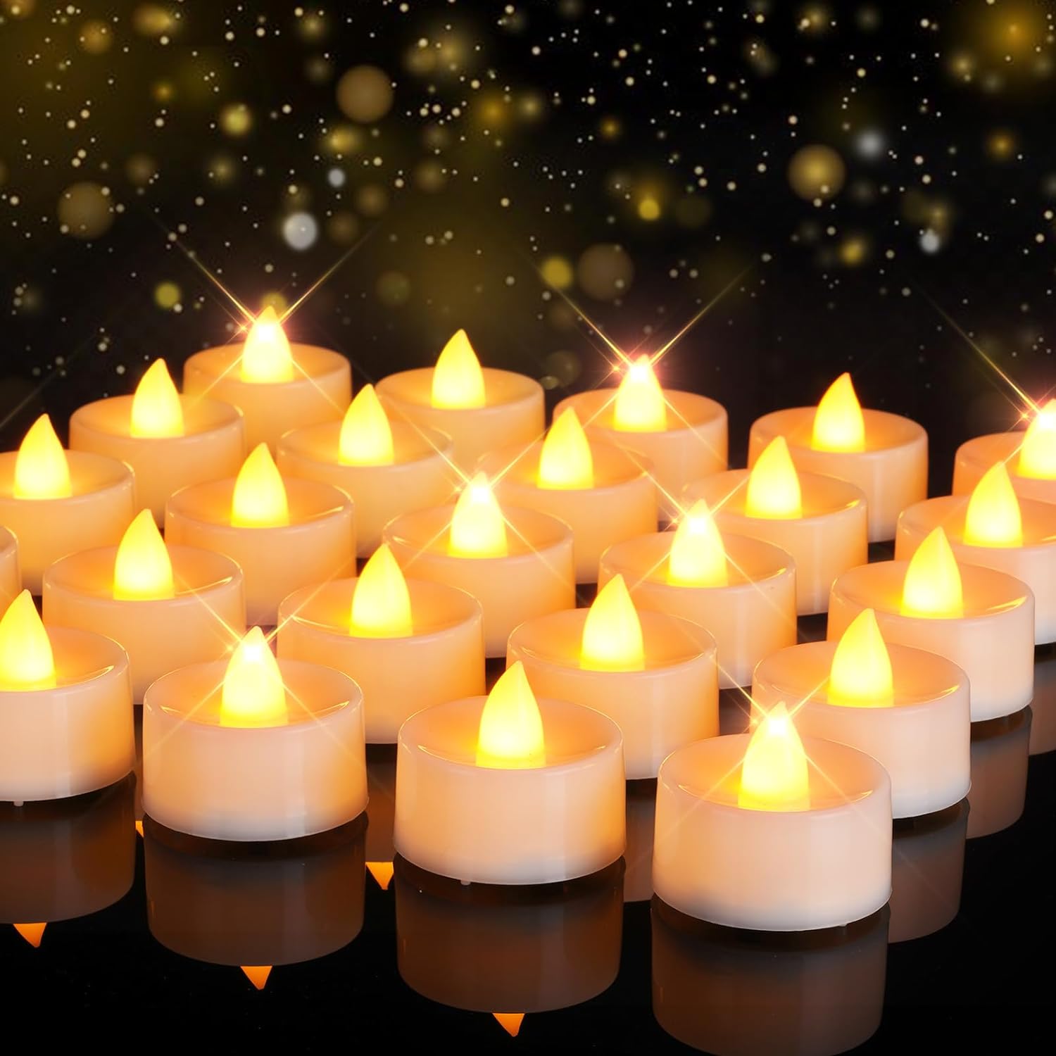 24-Pack LED Tea Light Candles – Flameless, Battery Operated with Warm Yellow Flickering Light