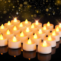 24-Pack LED Tea Light Candles – Flameless, Battery Operated with Warm Yellow Flickering Light