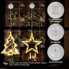 Christmas Window Fairy Lights 2 Pack, Warm White Battery Operated Decorations with Timer & Suction Cup | Indoor LED Lights for Windows, Party & Home Décor