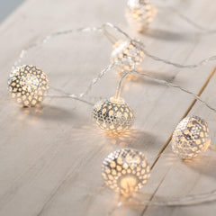 Indoor Silver Moroccan Ball Fairy String Lights Battery Operated 10 Warm White LEDs 1.35m