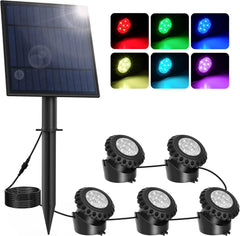 Solar Pond Lights, Submersible with 3 Lamps, IP68 Waterproof, Landscape Spotlight