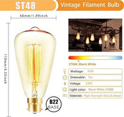B22 ST48 Bayonet Retro Filament Light Bulbs, 40W Dimmable, Warm White 2700K, Industrial Style Antique Bulb, Amber Retro Energy Saving Decorative Bulbs, 3 Pack. [Energy Class F]