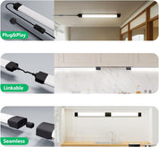 Collage of LED light bar installations in various settings with 'Plug&Play', 'Linkable', and 'Seamless' labels.