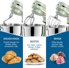 Vospeed Stand Mixer 5QT 1000W Tilt-Head Kitchen Mixer – 8 Speed Electric Food Mixer with Dough Hook, Whisk, Beater & Bowl – Green