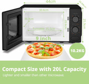 Black 20L Compact Microwave Oven 700W with Manual Control & Defrost