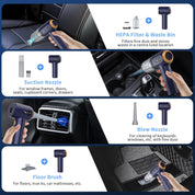 Handheld Car Vacuum Cleaner 15000Pa Powerful Cordless Blue Mini Cleaner