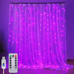 3x3m Fairy String Lights, 300 LEDs with 8 Modes, USB Plug, Outdoor/Indoor Copper Lights with Remote for Home, Bedroom, Patio, Wedding, Gazebo, and Party (Purple)