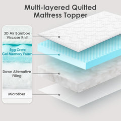 Small Double Memory Foam Mattress Topper – Gel Pad with Deep Pocket Cover, 3cm