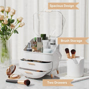 Portable Waterproof Makeup Organizer with Lid – Dustproof Skincare Storage Case for Vanity