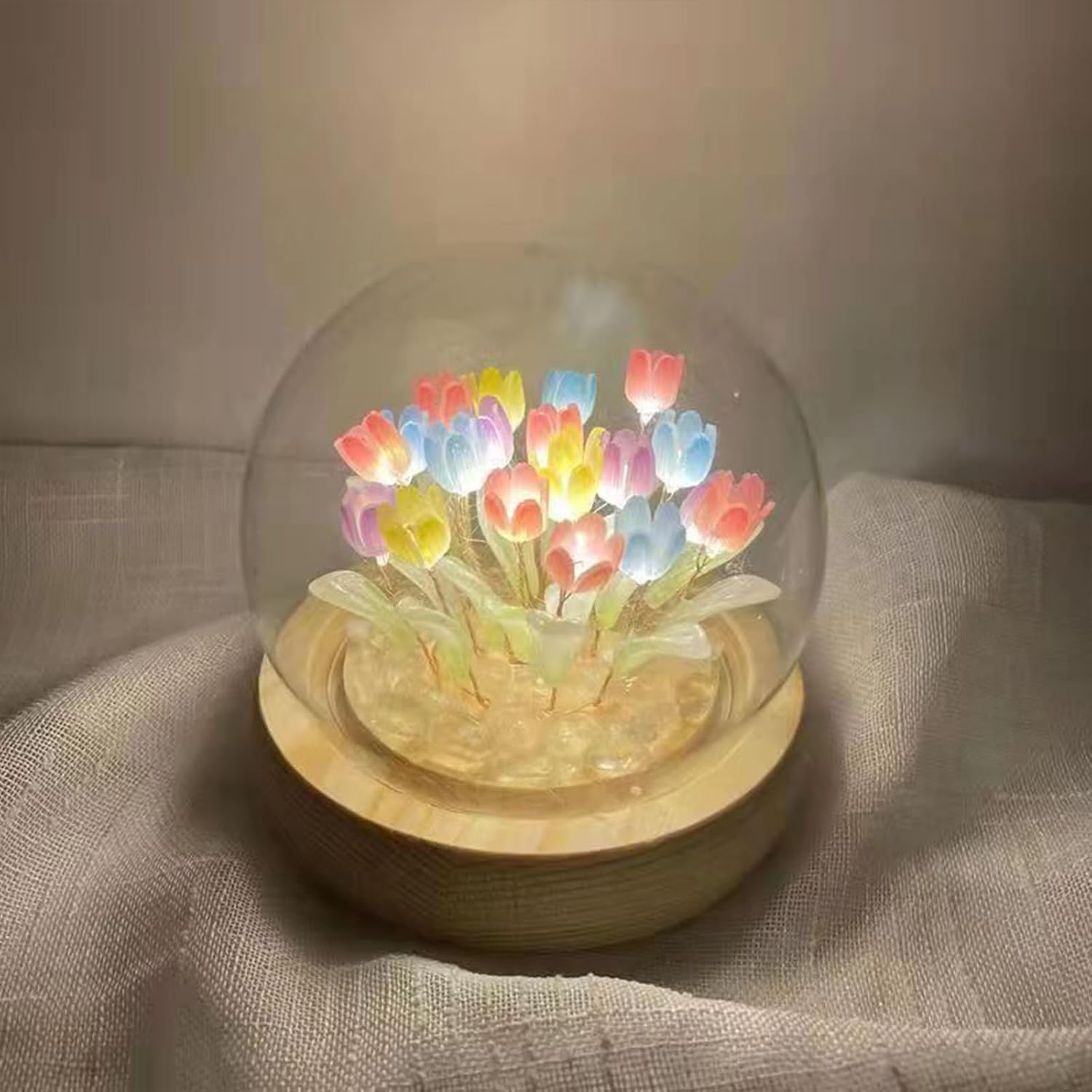 Colorful 20 Tulips Flower Night Lamp with Fairy Lights – Cute Battery Powered Bedroom Decor Gift