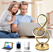 Modern LED Table Lamp with USB Ports, 3 Color Temperatures, Touch Control Stepless Dimmable Bedside Nightstand Lamp (Gold)