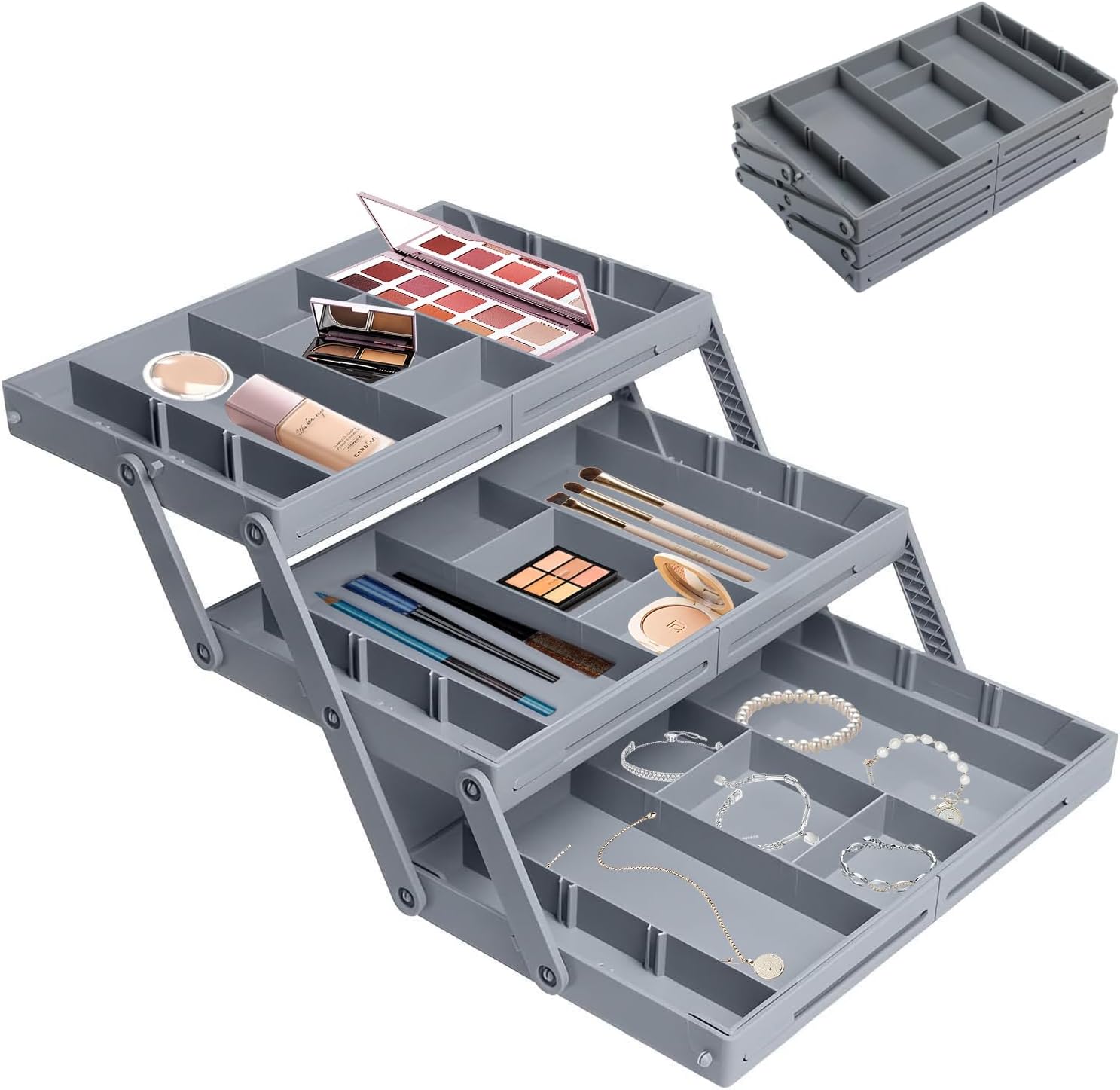 3-Tier Expandable Drawer Organizer, Folding Multi-Level Makeup & Office Storage Tray