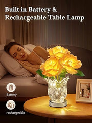 Flower Touch Lamp, Dimmable Rechargeable Cordless Table Lamp with Glass Vase, Battery-Powered Small Lamp, Cute Gift for Her