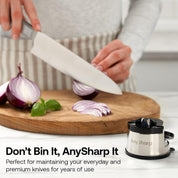AnySharp Knife Sharpener – PowerGrip Suction Base | Hands-Free Safety | Sharpens All Kitchen Knives | Ideal for Hardened Steel & Serrated
