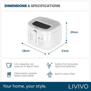 Electric 2.5L Deep Fat Fryer with Non-Stick Coating, Mesh Basket & Viewing Window – Easy Clean Countertop Fryer – White