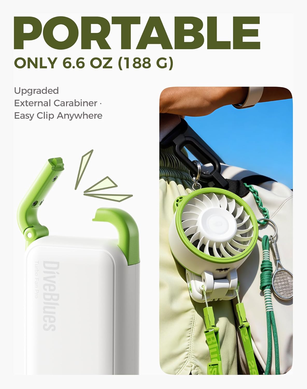 Diveblues Portable Turbo Fan, Handheld Fan 3-in-1 Neck Desk Foldable Design with Stepless Speed Control, Digital Display, USB-C Rechargeable, Up to 12H Cooling for Travel & Outdoor
