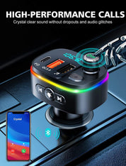 Bluetooth 5.3 FM Transmitter Car Adapter – QC3.0 & PD 18W Charger with RGB Lights